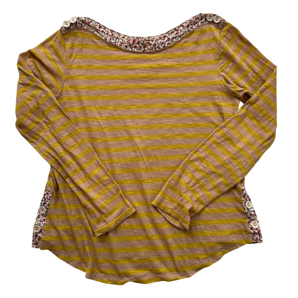 Anthropologie Postmark Striped Floral Button Top Women Small Yellow Excellent
